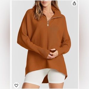 Oversized Sweaters Half Zip Collared Casual Slouchy Knit Tunic Pullover Sweater